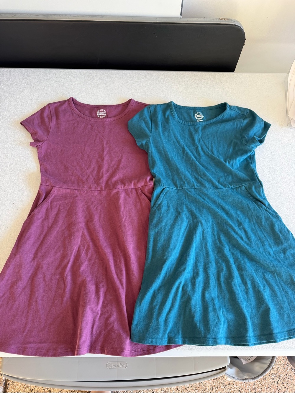 wonder nation Kids Short Sleeve Twirl Dresses - Teal and Plum size Small (6-6x)